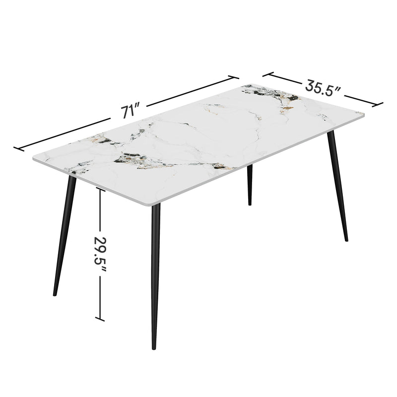 Dining Table with Sintered Stone Tabletop and Metal Legs, 70' Rectangular Modern Kitchen & Dining Room Table