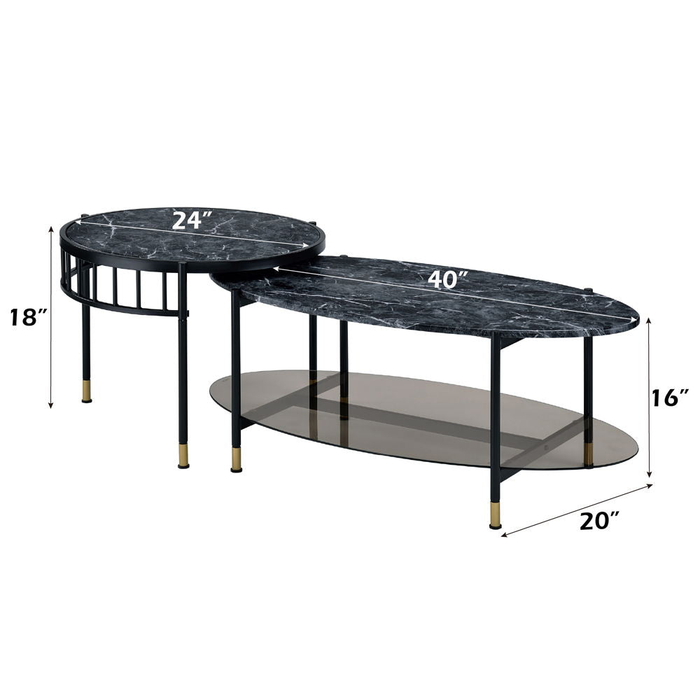 Silas - Nesting Coffee Table Set - Faux Marble Top & Black, photo 6 of 6