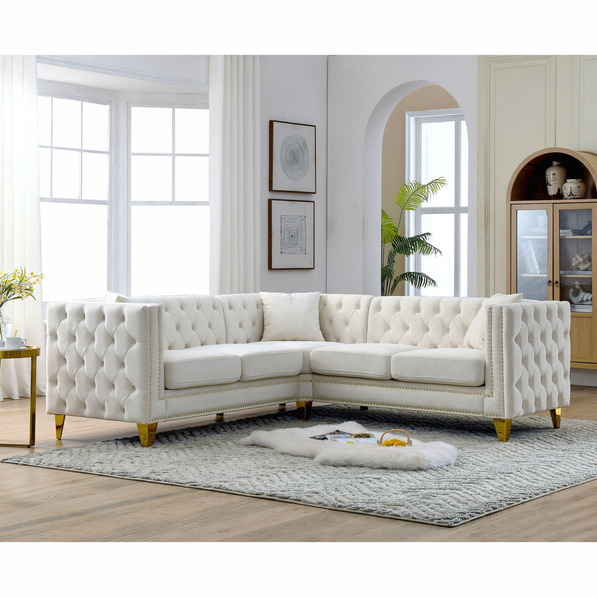 L-Shaped Corner Sofa, 5 Seater Sectional With Tufted Design, photo 23 of 23