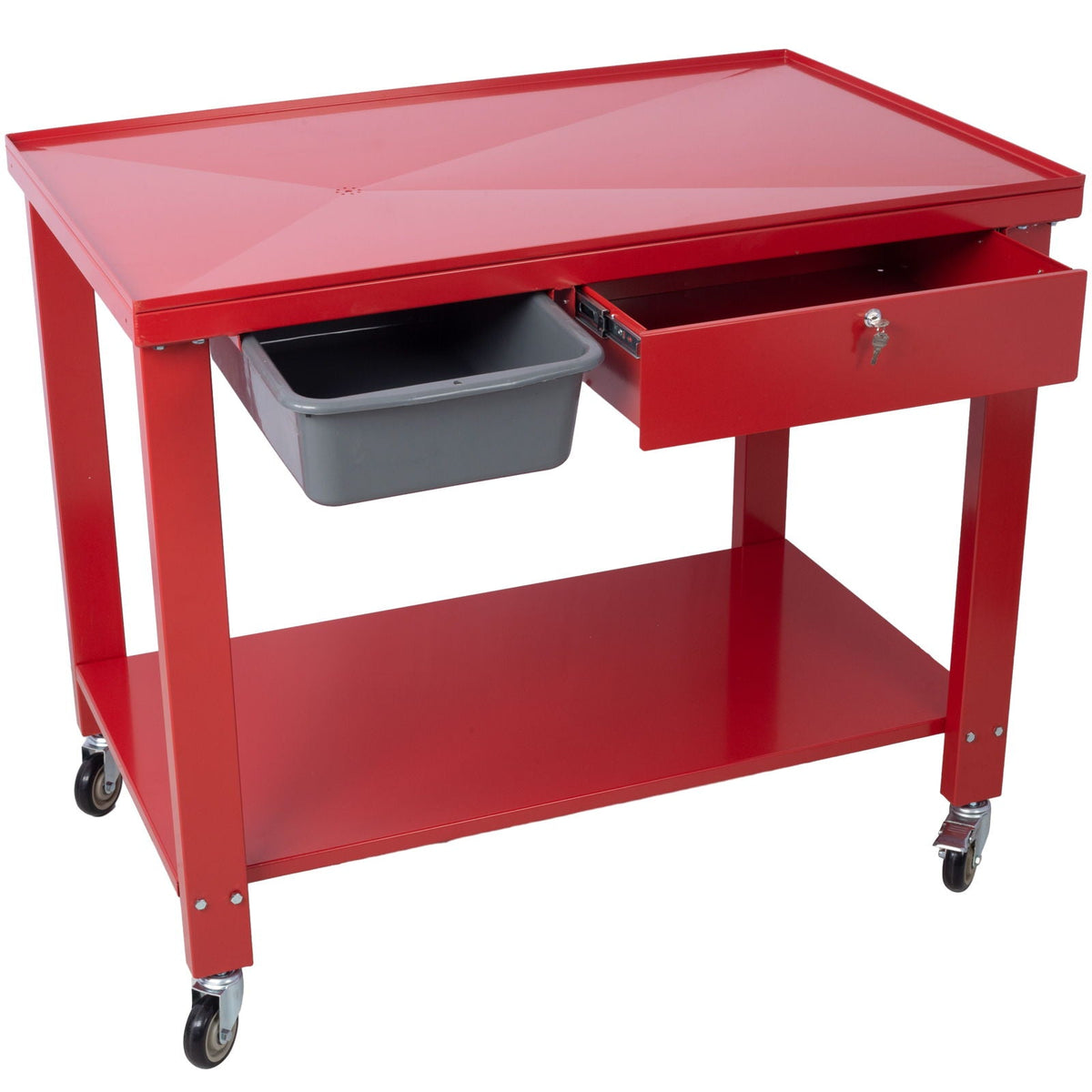 Transmission Teardown Work Station 1 / 2 Ton Capacity Sloping Drain Table Locking Drawer Removable Drain Basin Full-Width Lower Shelf Four 4" Caster Wheels, photo 36 of 36