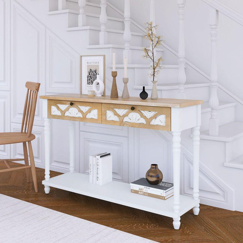48 inch Long Console Table with 2 Drawers and 1 Bottom Shelf for Entryway Hallway Easy Assembly - Traditional Craftsmanship and Functionality Combined