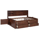 Full Size Captain Bed With Built In Storage Shelves, 4 Drawers And 2 Cabinets - Antique Brown by HouseOfZazla