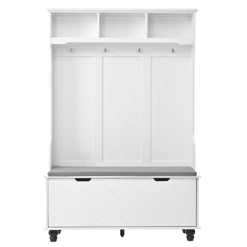 4-in-1 Entryway Bench with Coat Rack, Cushion and 4 Sturdy Hooks, 47.2" Wide Hall Tree with Storage Bench for Hallway, Entryway, Living Room