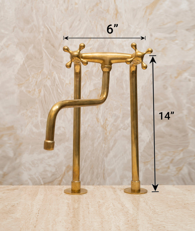 Unlacquered Brass Kitchen Long legs Faucet with Sprayer