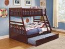 1pc Twin/Full Bunk Bed with Twin Trundle Dark Cherry Finish Wooden Bedroom Furniture