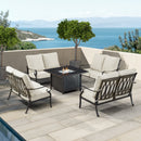 Black Aluminum Fire Table Set with Four Deep Seating Loveseats
