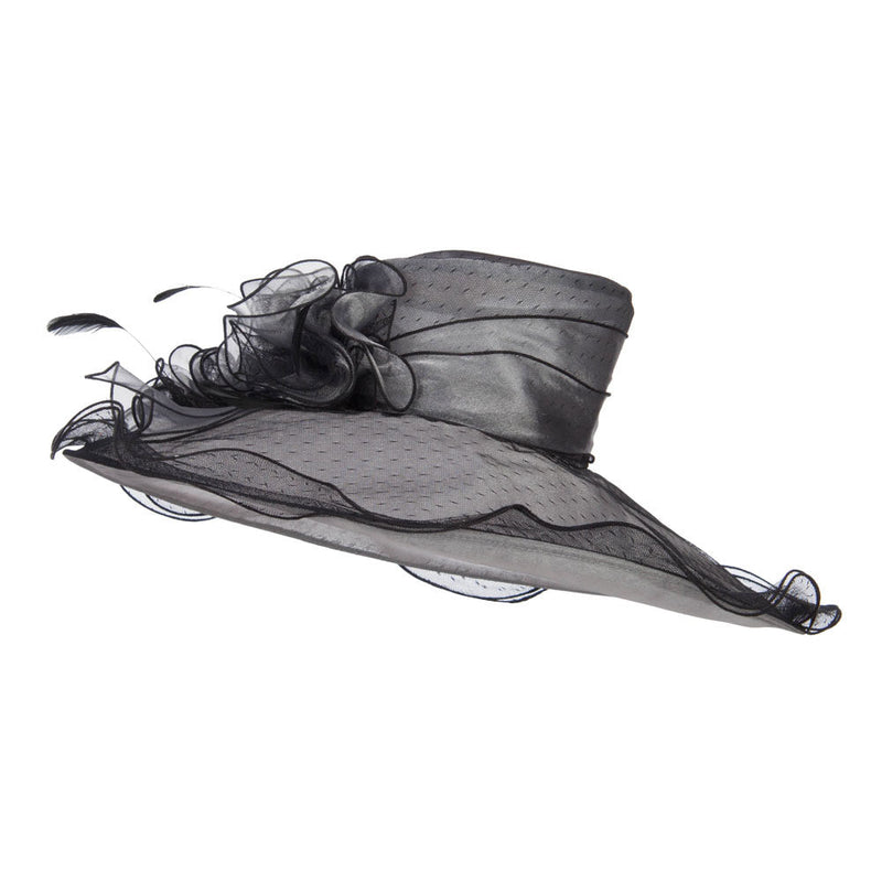 Floral Organza Hat with Ruffle Brim