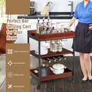 3 Tiers Kitchen Island Serving Bar Cart with Glasses Holder and Wine Bottle Rack by LJGDeals