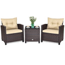 3 Pcs Patio Rattan Furniture Set Cushioned Conversation Set Coffee Table-Beige