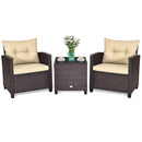 3 Pcs Patio Rattan Furniture Set Cushioned Conversation Set Coffee Table-Beige by LJGDeals