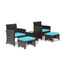 5 Pieces Patio Rattan Furniture Set with Ottoman and Tempered Glass Coffee Table-Gray by LJGDeals
