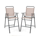 Set of 2 Patio Folding Bar-Height Chairs with Armrests and Quick-Drying Seat-Beige by LJGDeals