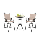 3 Pieces Outdoor Bistro Set with 2 Folding Chairs-Beige by LJGDeals