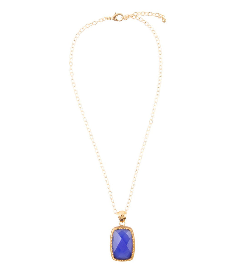 Filigreed Blue Agate Golden Pendant Necklaces