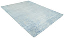 Fine 10x13 Ivory and blue Modern Abstract Hand Knotted Blended Wool and Art silk Area Rug