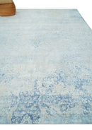 Fine 10x13 Ivory and blue Modern Abstract Hand Knotted Blended Wool and Art silk Area Rug