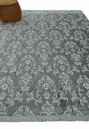 Fine 8x10 Hand Knotted Gray and Ivory Traditional Modern Style Art Art Silk Rug, Living Room Rug by The Rug Decor