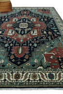 Fine 9x12 Hand Knotted Brown, Black, Blue and Ivory Traditional Wool Area Rug by The Rug Decor