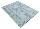 Fine Antique Design Silver, Light Teal and Blue transitional Hand Knotted 8x10 wool and Art Silk area Rug