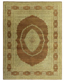 Fine Antique Knotted Traditional Tabriz Brown And Beige Wool Area Rug