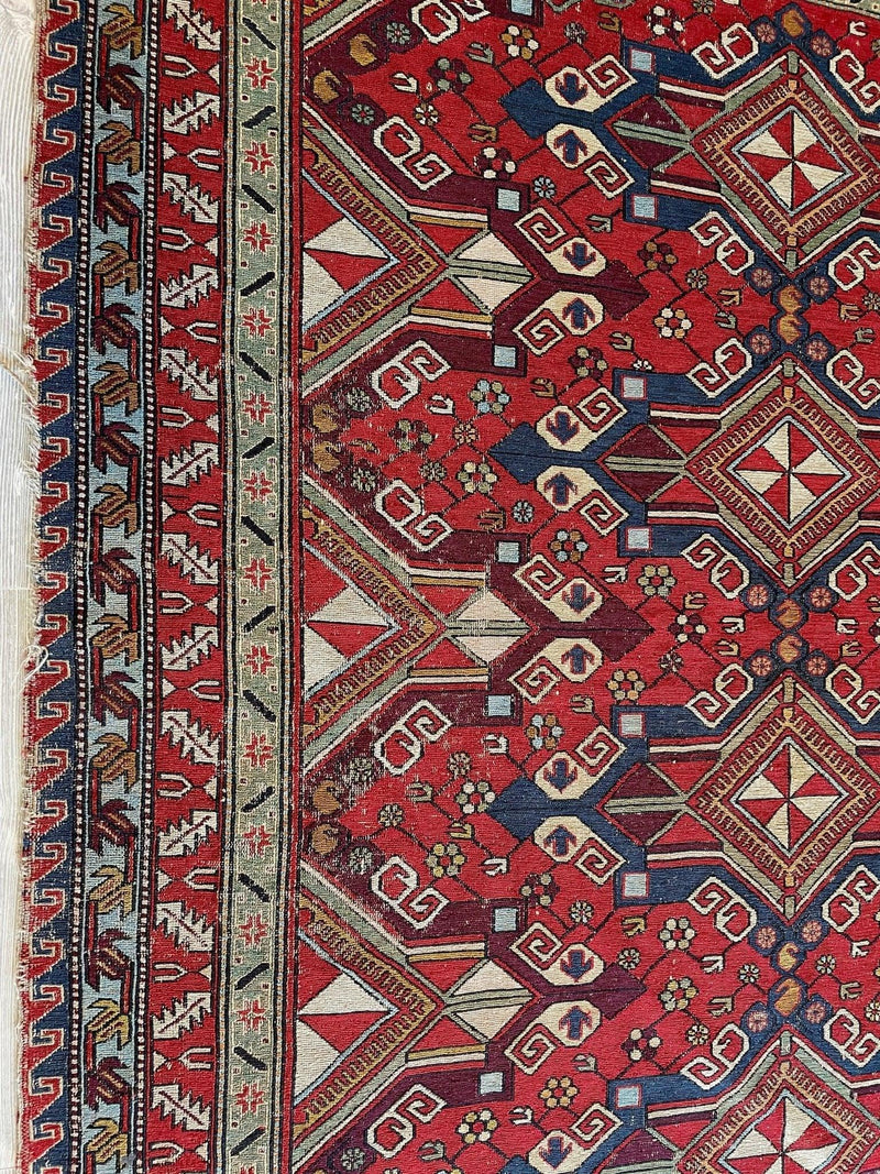 Fine Antique Natural Dyes Caucasian Soumak Area Rug 73''x91''