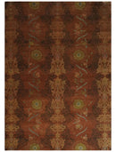 Fine Antique Style Brown, Rust and Green Traditional Ikat design Hand knotted wool Area Rug