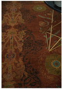Fine Antique Style Brown, Rust and Green Traditional Ikat design Hand knotted wool Area Rug