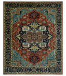 Fine Blue, Brown and Teal Traditional Floral Hand knotted 8x10 wool Area Rug by The Rug Decor