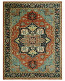 Fine Blue, Brown and Teal Traditional Floral Hand knotted 8x10 wool Area Rug by The Rug Decor