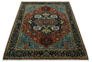 Fine Blue, Brown and Teal Traditional Floral Hand knotted 8x10 wool Area Rug by The Rug Decor