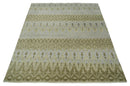 Fine Green 8x10 Hand Knotted Beige, Olive and Silver Traditional Wool Rug