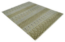 Fine Green 8x10 Hand Knotted Beige, Olive and Silver Traditional Wool Rug