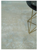 Fine Hand Knotted 8x10 Beige and Ivory Transitional Wool and Bamboo Silk Area Rug by The Rug Decor