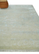 Fine Hand Knotted 8x10 Beige and Ivory Transitional Wool and Bamboo Silk Area Rug by The Rug Decor