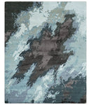 Fine Hand knotted And Carved Brown and Aqua Abstract Bamboo Silk 8x10 Area Rug by The Rug Decor