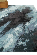 Fine Hand knotted And Carved Brown and Aqua Abstract Bamboo Silk 8x10 Area Rug by The Rug Decor