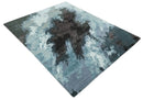 Fine Hand knotted And Carved Brown and Aqua Abstract Bamboo Silk 8x10 Area Rug by The Rug Decor