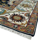 Fine Hand Knotted Black and Ivory 8x10 Traditional Wool Area Rug