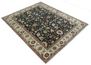 Fine Hand Knotted Black and Ivory 8x10 Traditional Wool Area Rug