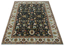 Fine Hand Knotted Black and Ivory 8x10 Traditional Wool Area Rug