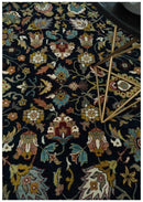 Fine Hand Knotted Black and Ivory 8x10 Traditional Wool Area Rug