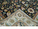 Fine Hand Knotted Black and Ivory 8x10 Traditional Wool Area Rug