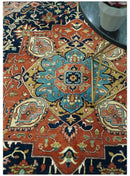 Fine Hand Knotted Rust and Blue Traditional Heriz Medallion 8x10 wool area rug by The Rug Decor