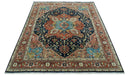 Fine Hand Knotted Rust and Blue Traditional Heriz Medallion 8x10 wool area rug by The Rug Decor