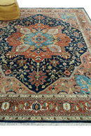 Fine Hand Knotted Rust and Blue Traditional Heriz Medallion 8x10 wool area rug by The Rug Decor