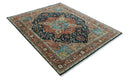 Fine Hand Knotted Rust and Blue Traditional Heriz Medallion 8x10 wool area rug by The Rug Decor