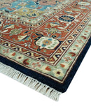 Fine Hand Knotted Rust and Blue Traditional Heriz Medallion 8x10 wool area rug by The Rug Decor