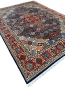 Hand-Knotted Indo-Joshegan Wool Rug – 12'2" x 9'1" – Geometric Medallion Design, Rich Warm Palette