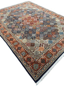 Hand-Knotted Indo-Joshegan Wool Rug – 12'2" x 9'1" – Geometric Medallion Design, Rich Warm Palette