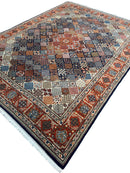 Hand-Knotted Indo-Joshegan Wool Rug – 12'2" x 9'1" – Geometric Medallion Design, Rich Warm Palette